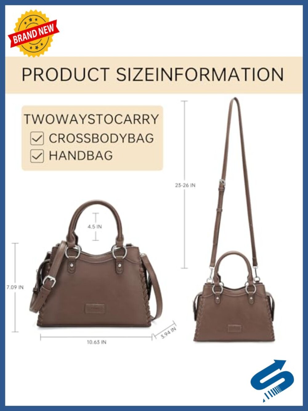 GEMIU Vegan Leather Woven Crossbody Purse with Braided Trim & Detachable Strap - Picture 3 of 6